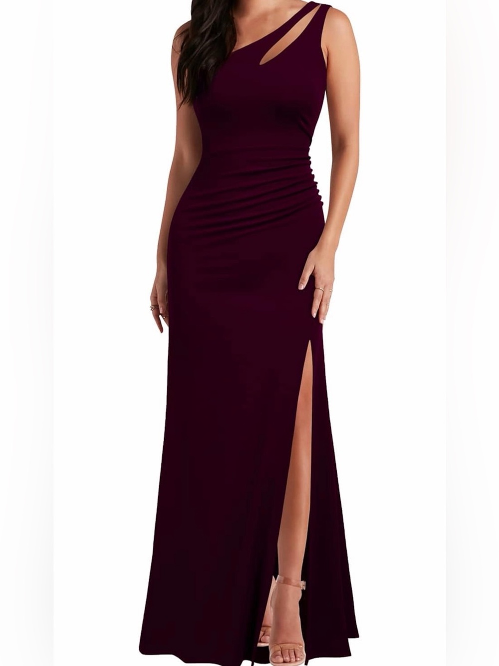 NWT Asymmetric One-Shoulder Burgundy Maxi Dress with Side Slit, Large